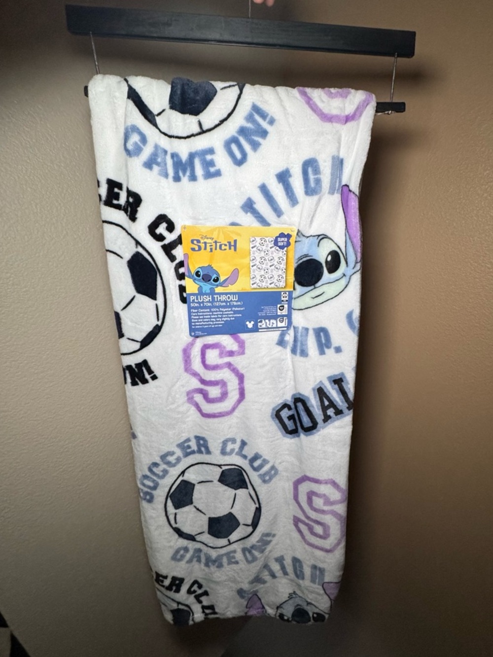 Disney Stitch Soccer Plush Exclusive Throw - White, Navy, Purple